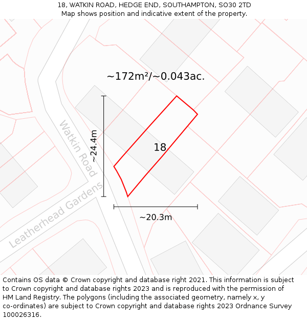 18, WATKIN ROAD, HEDGE END, SOUTHAMPTON, SO30 2TD: Plot and title map
