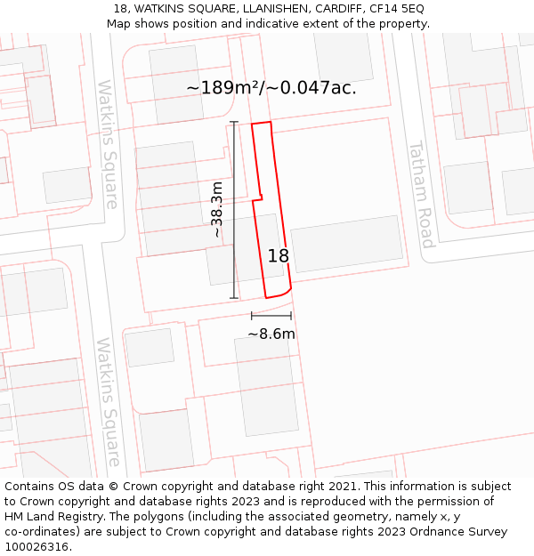18, WATKINS SQUARE, LLANISHEN, CARDIFF, CF14 5EQ: Plot and title map