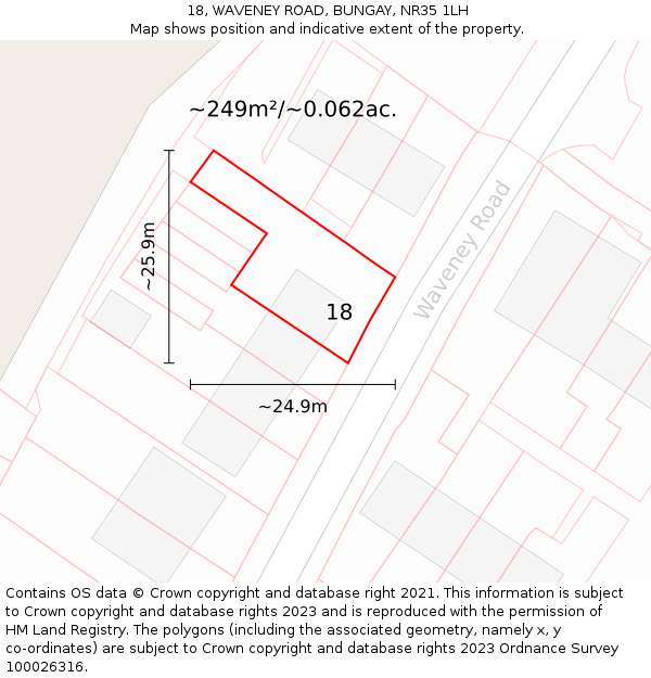 18, WAVENEY ROAD, BUNGAY, NR35 1LH: Plot and title map