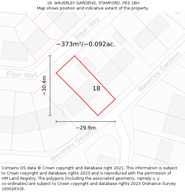 18, WAVERLEY GARDENS, STAMFORD, PE9 1BH: Plot and title map