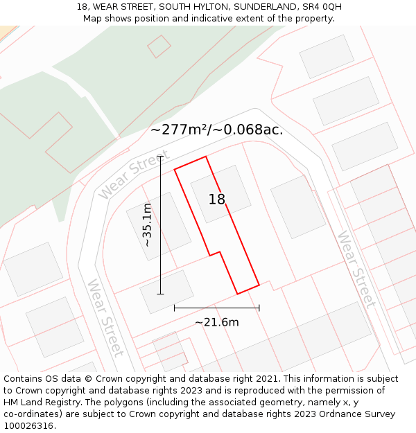 18, WEAR STREET, SOUTH HYLTON, SUNDERLAND, SR4 0QH: Plot and title map