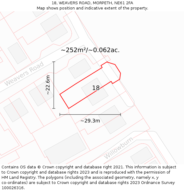 18, WEAVERS ROAD, MORPETH, NE61 2FA: Plot and title map