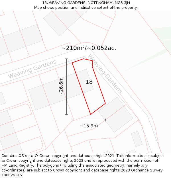 18, WEAVING GARDENS, NOTTINGHAM, NG5 3JH: Plot and title map