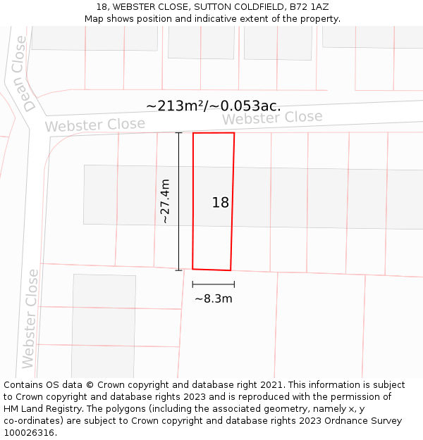18, WEBSTER CLOSE, SUTTON COLDFIELD, B72 1AZ: Plot and title map