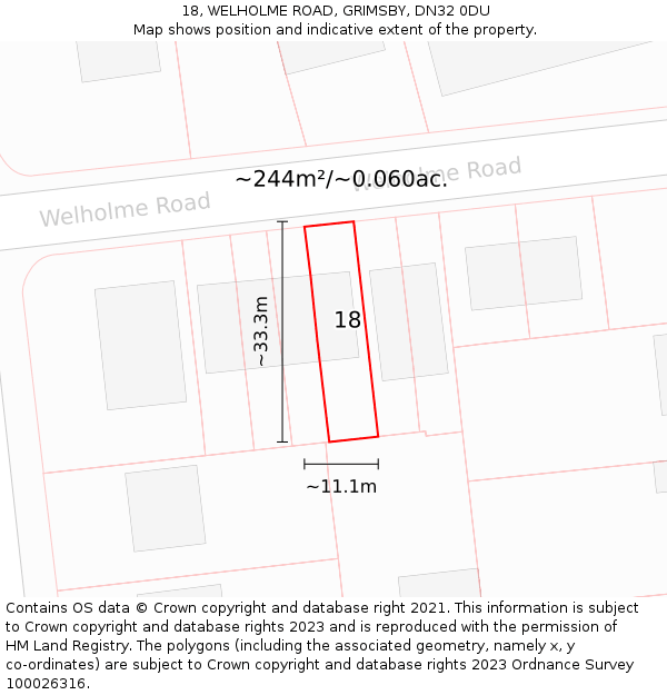 18, WELHOLME ROAD, GRIMSBY, DN32 0DU: Plot and title map