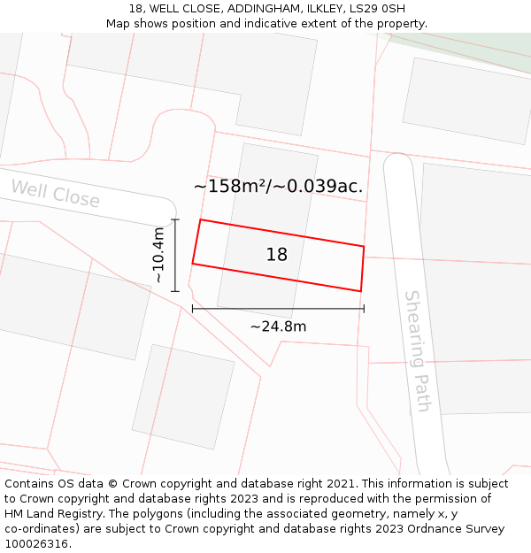 18, WELL CLOSE, ADDINGHAM, ILKLEY, LS29 0SH: Plot and title map