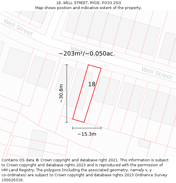 18, WELL STREET, RYDE, PO33 2SG: Plot and title map