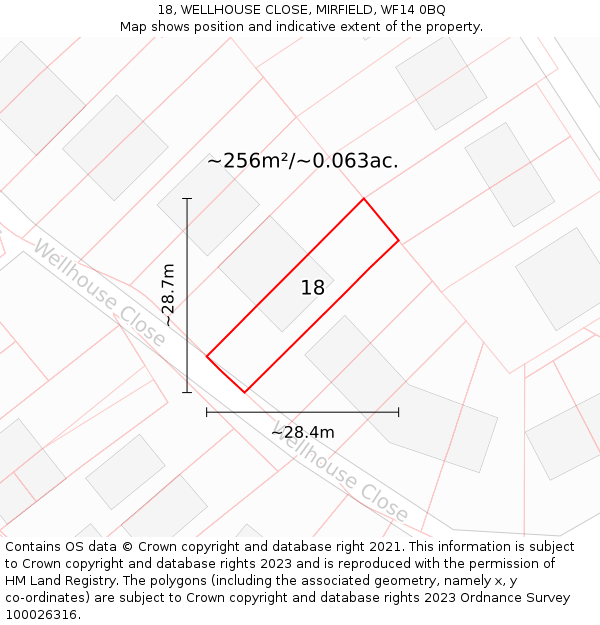 18, WELLHOUSE CLOSE, MIRFIELD, WF14 0BQ: Plot and title map