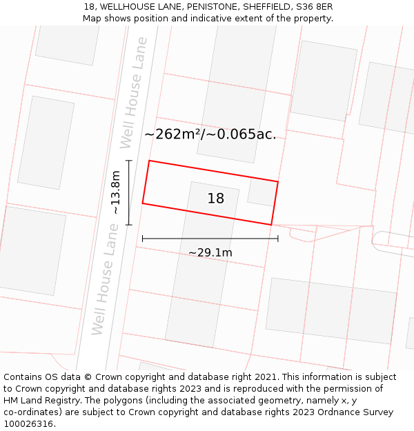 18, WELLHOUSE LANE, PENISTONE, SHEFFIELD, S36 8ER: Plot and title map