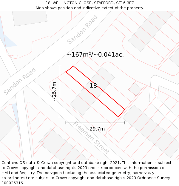 18, WELLINGTON CLOSE, STAFFORD, ST16 3FZ: Plot and title map