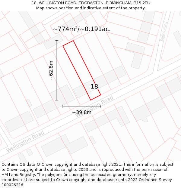 18, WELLINGTON ROAD, EDGBASTON, BIRMINGHAM, B15 2EU: Plot and title map