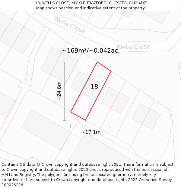18, WELLS CLOSE, MICKLE TRAFFORD, CHESTER, CH2 4DZ: Plot and title map