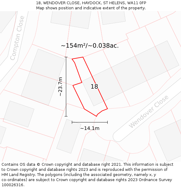 18, WENDOVER CLOSE, HAYDOCK, ST HELENS, WA11 0FP: Plot and title map