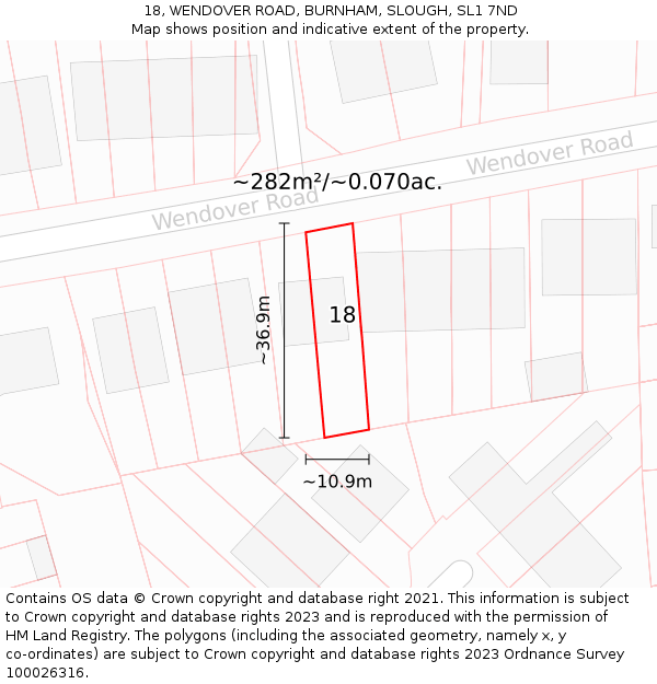 18, WENDOVER ROAD, BURNHAM, SLOUGH, SL1 7ND: Plot and title map