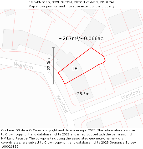 18, WENFORD, BROUGHTON, MILTON KEYNES, MK10 7AL: Plot and title map
