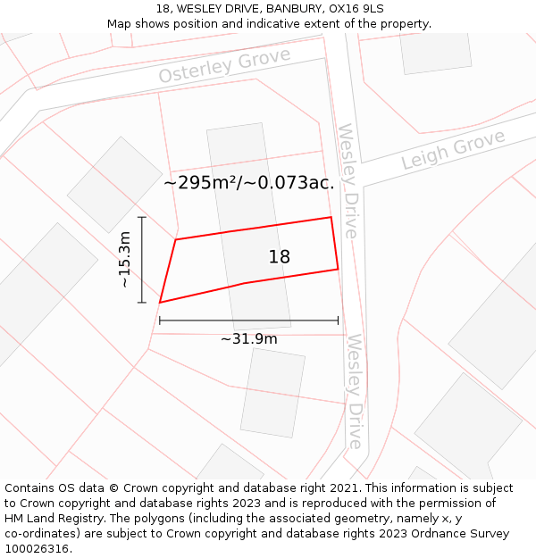 18, WESLEY DRIVE, BANBURY, OX16 9LS: Plot and title map