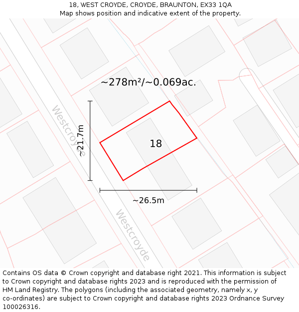 18, WEST CROYDE, CROYDE, BRAUNTON, EX33 1QA: Plot and title map