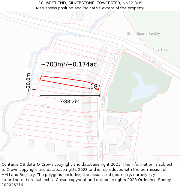 18, WEST END, SILVERSTONE, TOWCESTER, NN12 8UY: Plot and title map