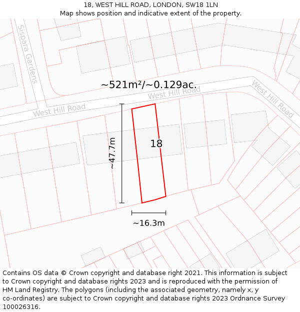 18, WEST HILL ROAD, LONDON, SW18 1LN: Plot and title map