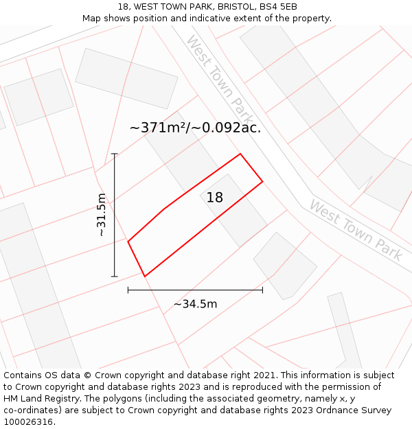 18, WEST TOWN PARK, BRISTOL, BS4 5EB: Plot and title map