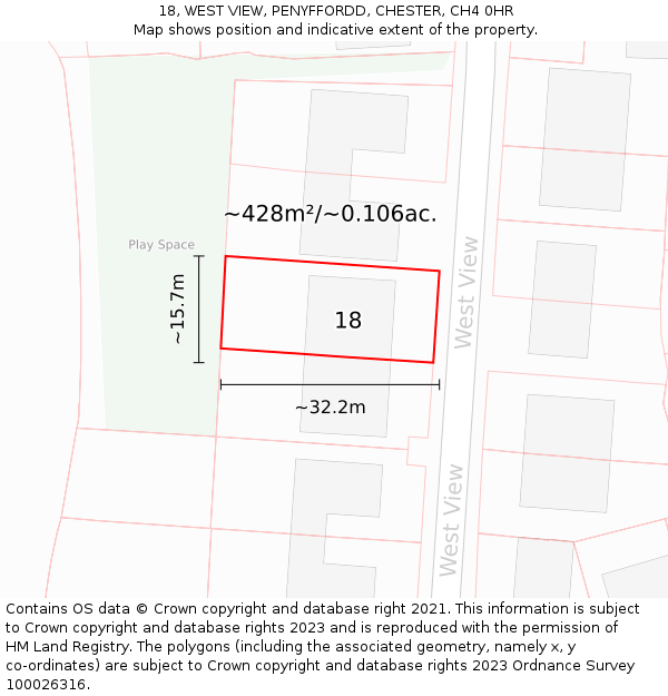 18, WEST VIEW, PENYFFORDD, CHESTER, CH4 0HR: Plot and title map