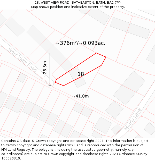 18, WEST VIEW ROAD, BATHEASTON, BATH, BA1 7PN: Plot and title map