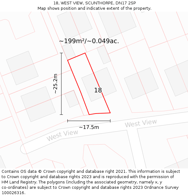 18, WEST VIEW, SCUNTHORPE, DN17 2SP: Plot and title map