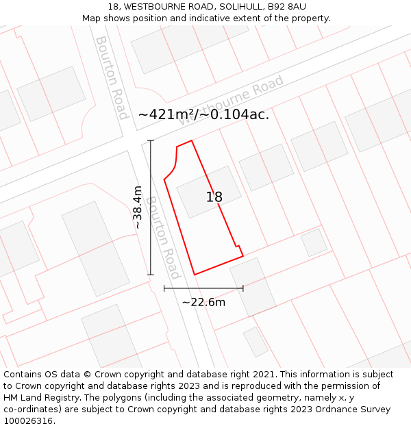 18, WESTBOURNE ROAD, SOLIHULL, B92 8AU: Plot and title map