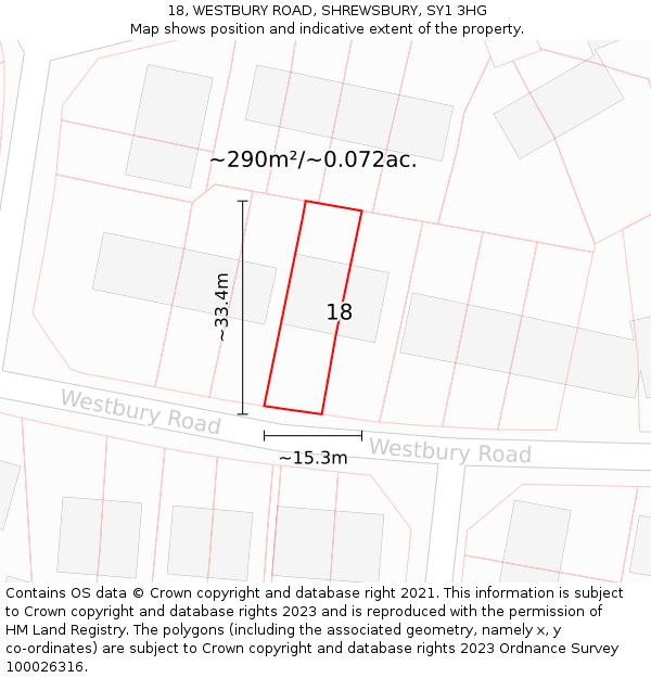 18, WESTBURY ROAD, SHREWSBURY, SY1 3HG: Plot and title map