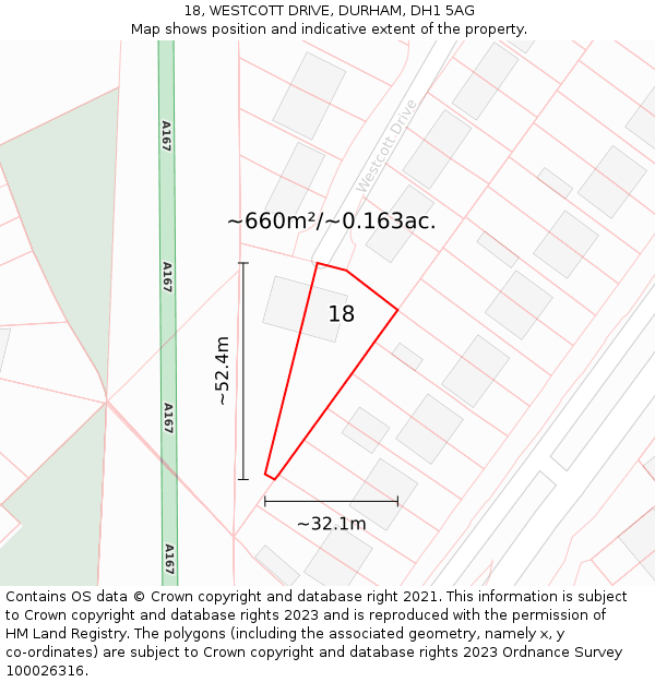 18, WESTCOTT DRIVE, DURHAM, DH1 5AG: Plot and title map