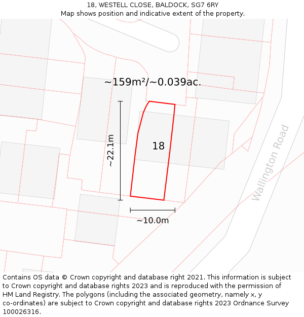 18, WESTELL CLOSE, BALDOCK, SG7 6RY: Plot and title map