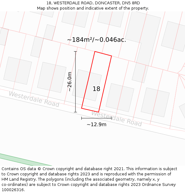 18, WESTERDALE ROAD, DONCASTER, DN5 8RD: Plot and title map