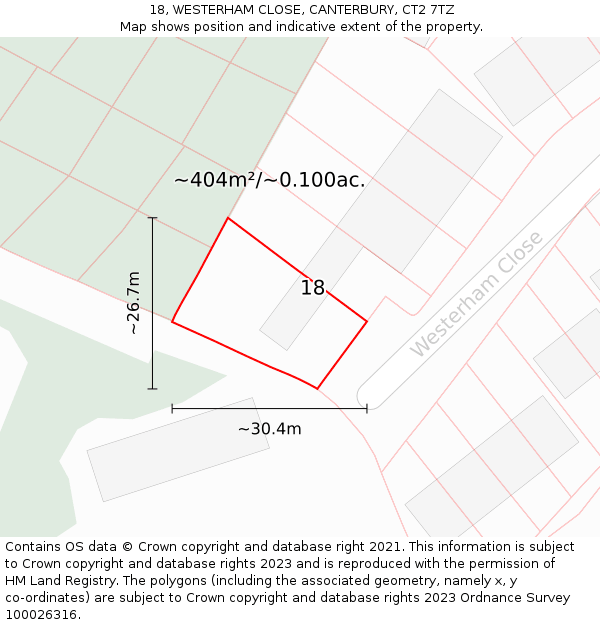 18, WESTERHAM CLOSE, CANTERBURY, CT2 7TZ: Plot and title map