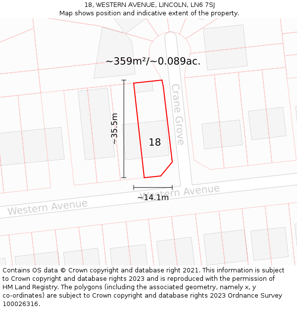18, WESTERN AVENUE, LINCOLN, LN6 7SJ: Plot and title map