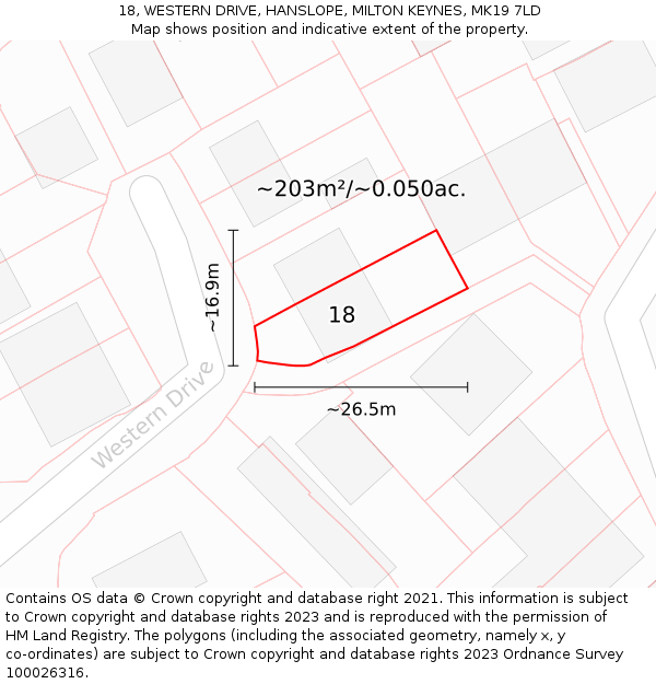 18, WESTERN DRIVE, HANSLOPE, MILTON KEYNES, MK19 7LD: Plot and title map