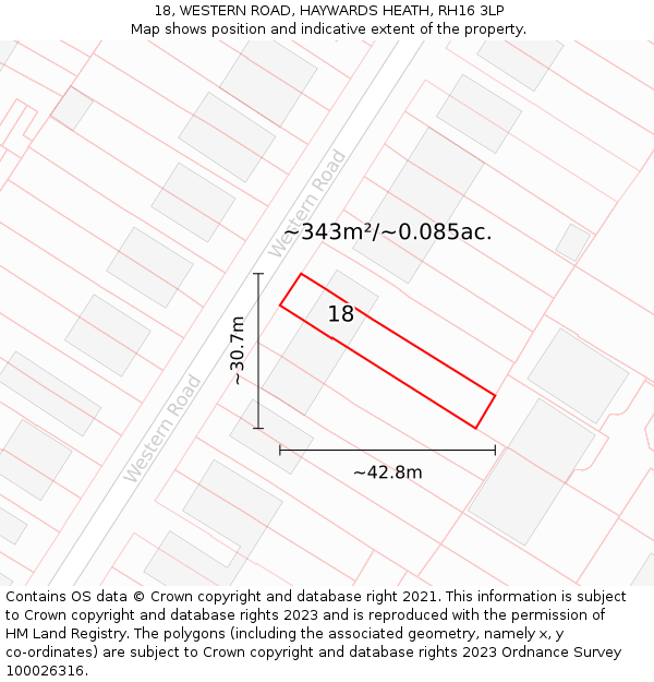 18, WESTERN ROAD, HAYWARDS HEATH, RH16 3LP: Plot and title map