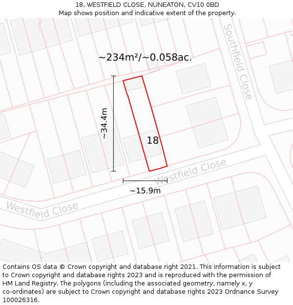 18, WESTFIELD CLOSE, NUNEATON, CV10 0BD: Plot and title map