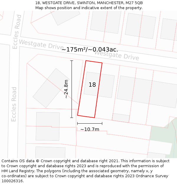 18, WESTGATE DRIVE, SWINTON, MANCHESTER, M27 5QB: Plot and title map