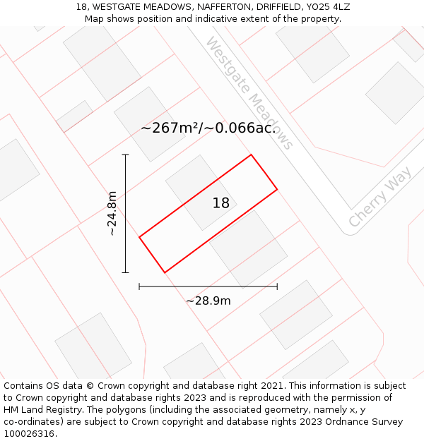 18, WESTGATE MEADOWS, NAFFERTON, DRIFFIELD, YO25 4LZ: Plot and title map