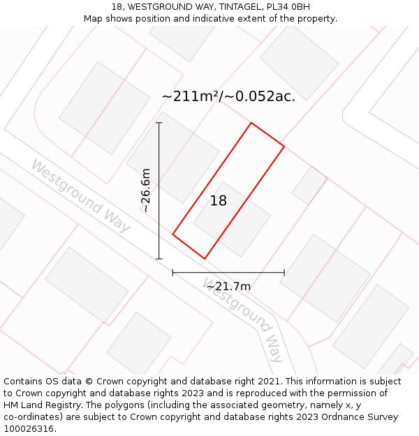 18, WESTGROUND WAY, TINTAGEL, PL34 0BH: Plot and title map