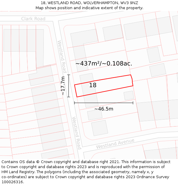 18, WESTLAND ROAD, WOLVERHAMPTON, WV3 9NZ: Plot and title map
