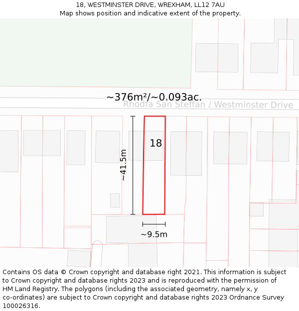 18, WESTMINSTER DRIVE, WREXHAM, LL12 7AU: Plot and title map