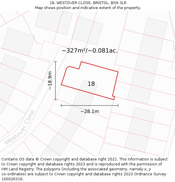 18, WESTOVER CLOSE, BRISTOL, BS9 3LR: Plot and title map