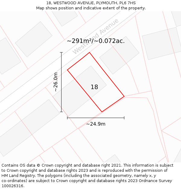 18, WESTWOOD AVENUE, PLYMOUTH, PL6 7HS: Plot and title map