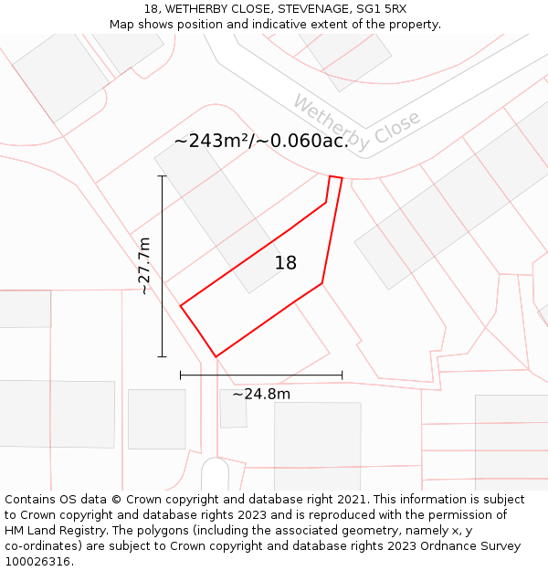 18, WETHERBY CLOSE, STEVENAGE, SG1 5RX: Plot and title map
