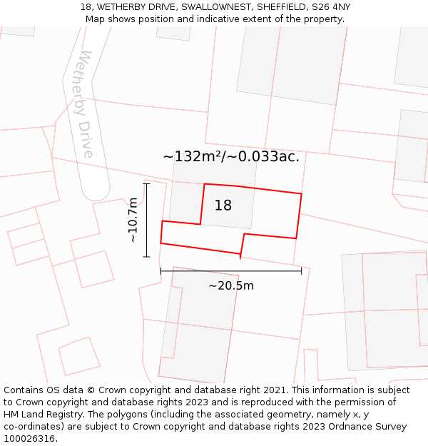 18, WETHERBY DRIVE, SWALLOWNEST, SHEFFIELD, S26 4NY: Plot and title map
