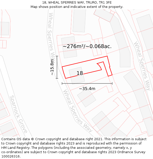 18, WHEAL SPERRIES WAY, TRURO, TR1 3FE: Plot and title map