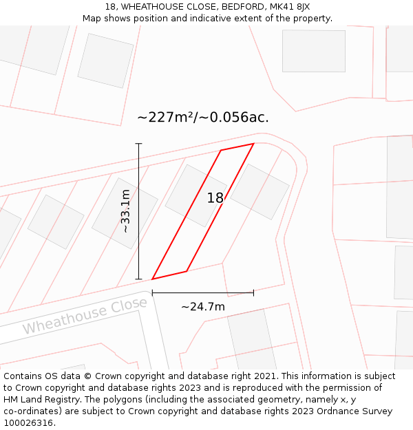 18, WHEATHOUSE CLOSE, BEDFORD, MK41 8JX: Plot and title map