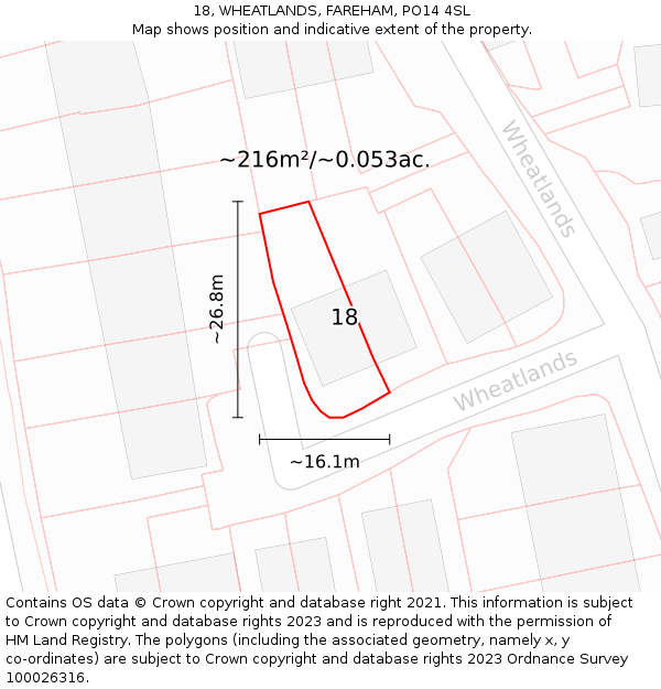 18, WHEATLANDS, FAREHAM, PO14 4SL: Plot and title map