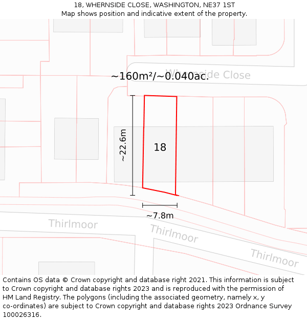 18, WHERNSIDE CLOSE, WASHINGTON, NE37 1ST: Plot and title map